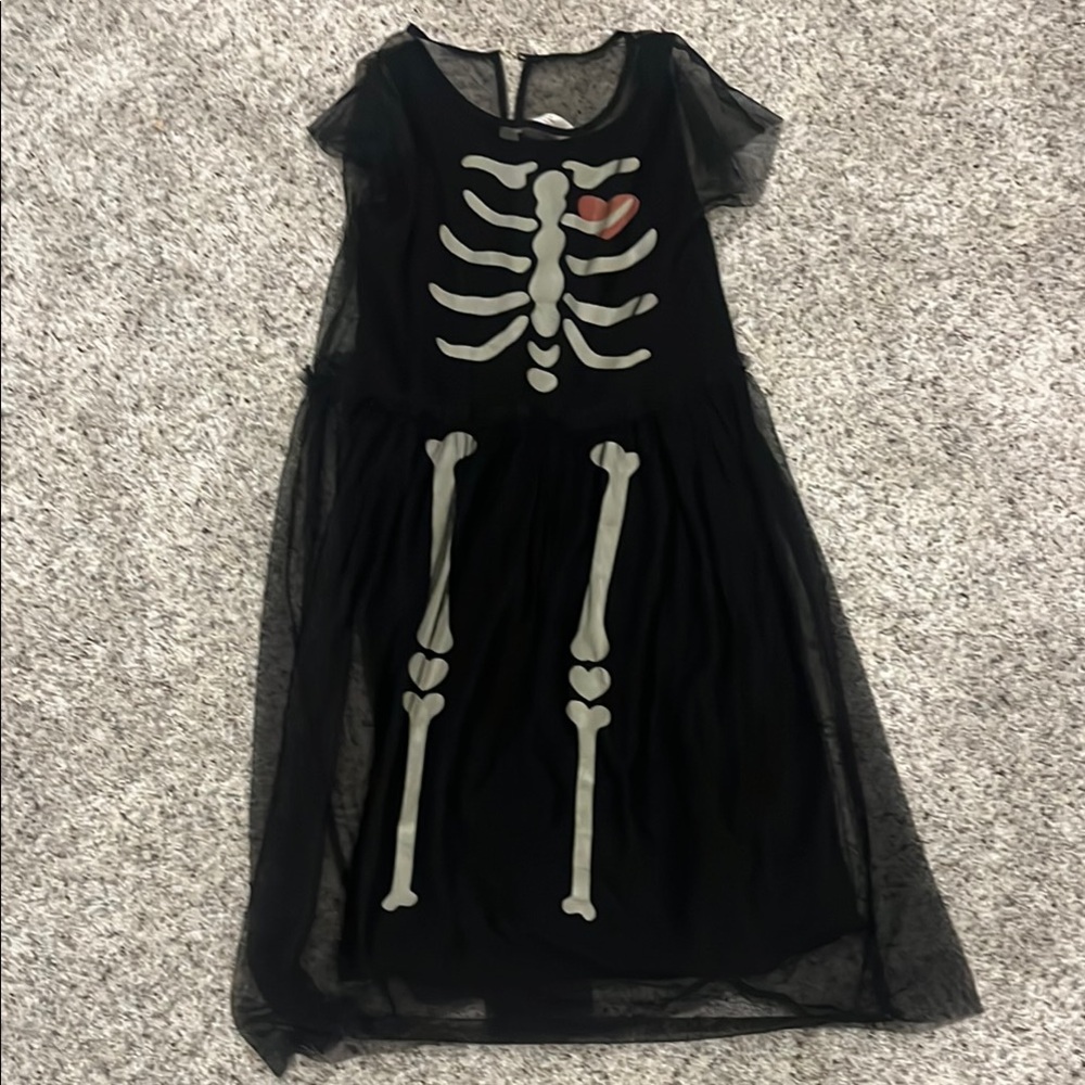 Kids Skeleton Halloween Costume Dress - Black and White H&M size 7-8